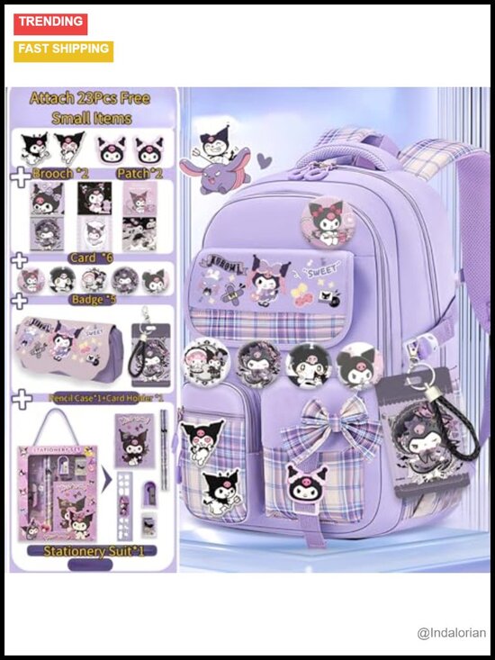Kawaii Backpack with 22Pcs Accessories Anti-Theft Travel Anime Daypack main image 6